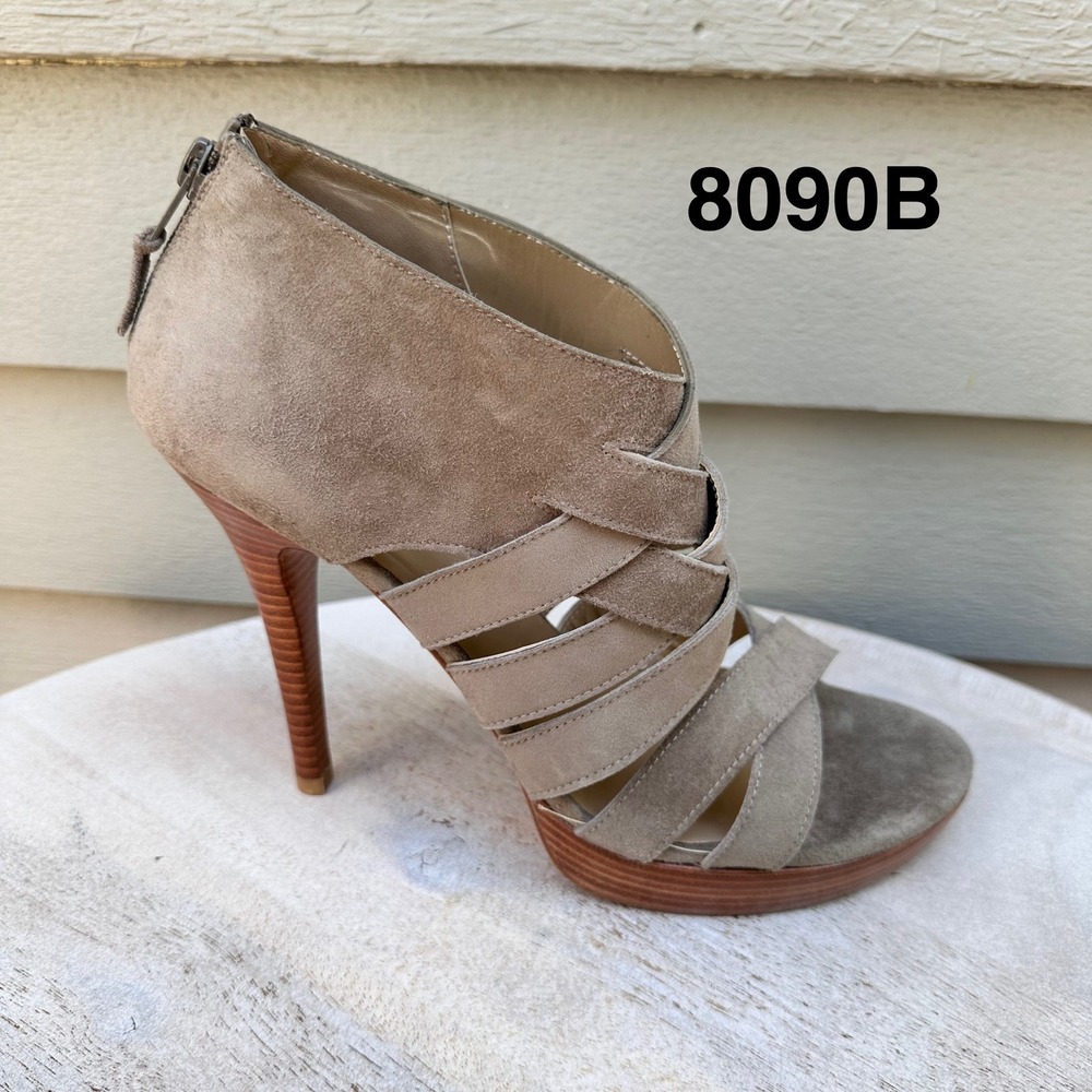 Stuart Weitzman Saxony Dust Suede Platform Sandals Tan Strappy Heels 8.5 M